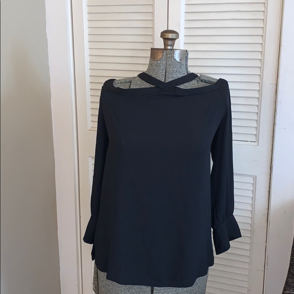 Loft beautiful black collar blouse cold shoulder